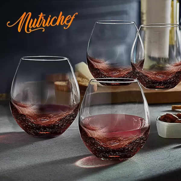 imageNutriChef 19 Ounce Stemless Wine Glasses For Red or White Wine Set of 4 For Party And Gifting Clear LeadFree and Ice Crack Design4 pack