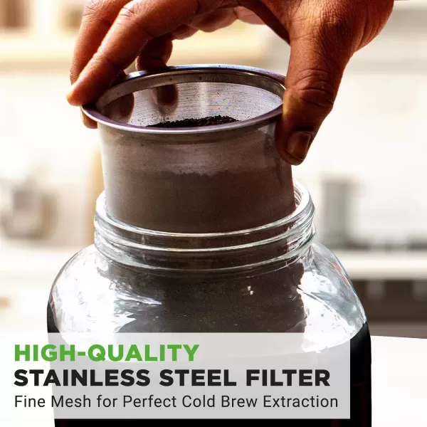 imageNutriChef 1Gallon Cold Brew Coffee Maker  WideMouth Glass Mason Jar Style wStainless Steel Spigot Tap ampamp Reusable Mesh Filter  Leak Resistant DripFree ampamp Easy to Clean