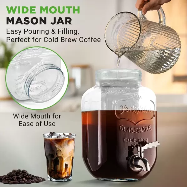 imageNutriChef 1Gallon Cold Brew Coffee Maker  WideMouth Glass Mason Jar Style wStainless Steel Spigot Tap ampamp Reusable Mesh Filter  Leak Resistant DripFree ampamp Easy to Clean