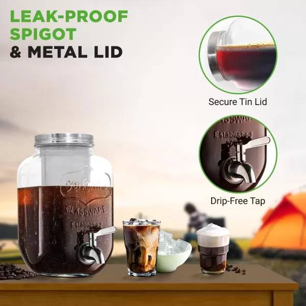 imageNutriChef 1Gallon Cold Brew Coffee Maker  WideMouth Glass Mason Jar Style wStainless Steel Spigot Tap ampamp Reusable Mesh Filter  Leak Resistant DripFree ampamp Easy to Clean