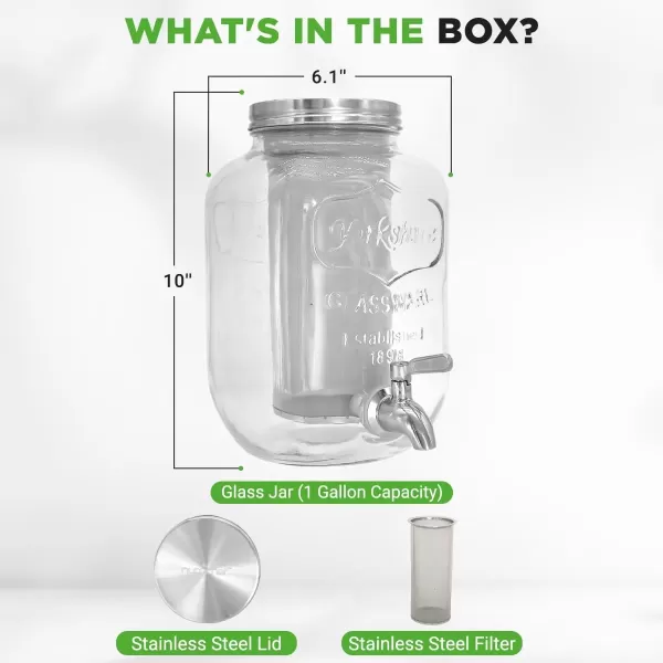imageNutriChef 1Gallon Cold Brew Coffee Maker  WideMouth Glass Mason Jar Style wStainless Steel Spigot Tap ampamp Reusable Mesh Filter  Leak Resistant DripFree ampamp Easy to Clean