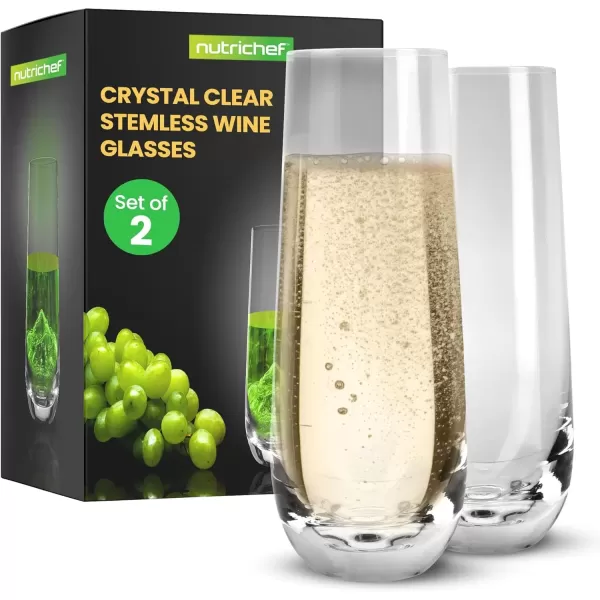 imageNutriChef 2Piece Stemless Champagne Flutes Set  64quot Tall Crystal Glasses with Thick Heavy Base  Prosecco Wine Flute Highball Glass Mimosa Cocktail Glass Set Bar Glassware  Dishwasher Safe2Piece Set
