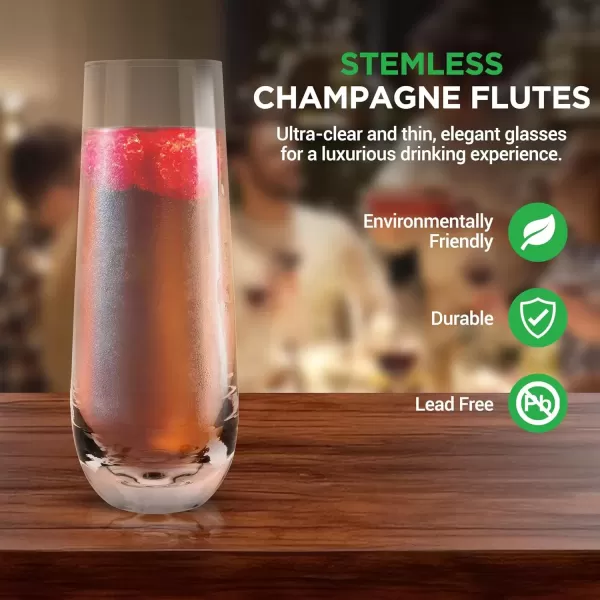 imageNutriChef 2Piece Stemless Champagne Flutes Set  64quot Tall Crystal Glasses with Thick Heavy Base  Prosecco Wine Flute Highball Glass Mimosa Cocktail Glass Set Bar Glassware  Dishwasher Safe4Piece Set