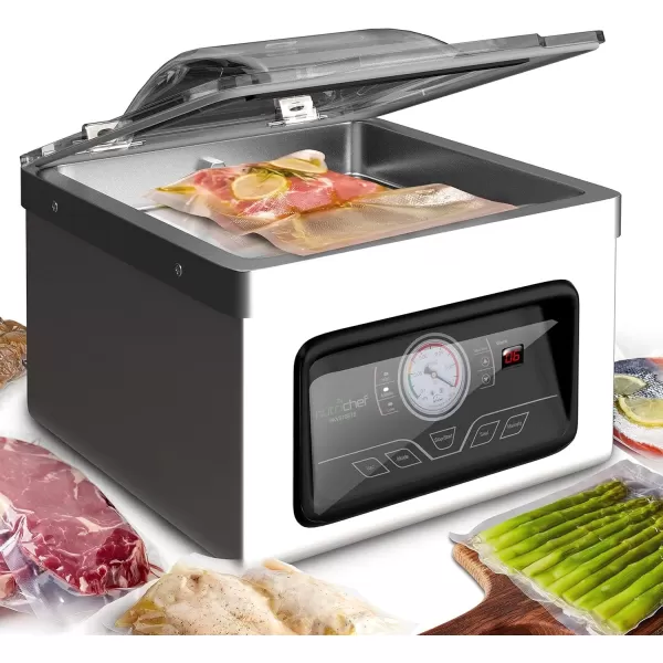 imageNutriChef 350W Vacuum Sealer Machine  8L Chamber Commercial Food Sealer Automatic Meat Packing and Sous Vide System with Digital Control Includes Vacuum Roll Bags