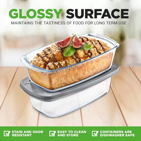 imageNutriChef 3Piece Glass Loaf Pan Set  19 QT Premium Stackable Food Containers w Airtight Locking Lid  Oven Microwave ampamp Dishwasher Safe  62oz Bread Pan Dish Clear Glass2 Piece Set