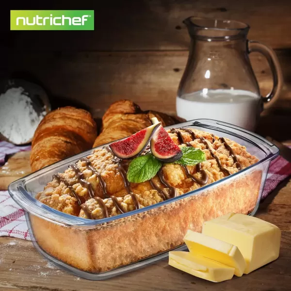 imageNutriChef 3Piece Glass Loaf Pan Set  19 QT Premium Stackable Food Containers w Airtight Locking Lid  Oven Microwave ampamp Dishwasher Safe  62oz Bread Pan Dish Clear Glass2 Piece Set