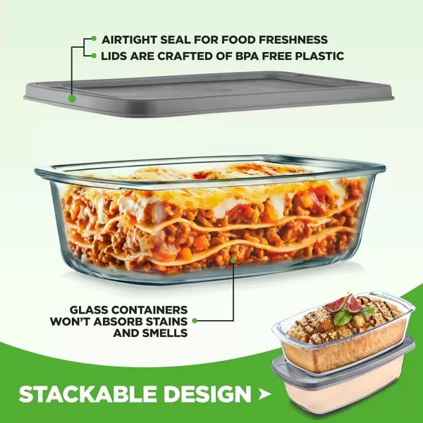 imageNutriChef 3Piece Glass Loaf Pan Set  19 QT Premium Stackable Food Containers w Airtight Locking Lid  Oven Microwave ampamp Dishwasher Safe  62oz Bread Pan Dish Clear Glass2 Piece Set