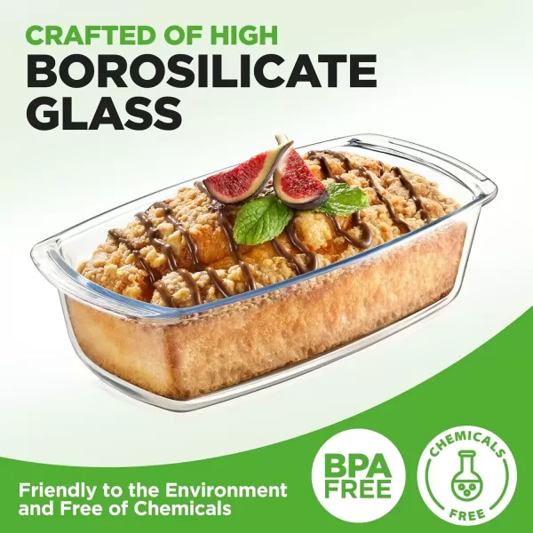 imageNutriChef 3Piece Glass Loaf Pan Set  19 QT Premium Stackable Food Containers w Airtight Locking Lid  Oven Microwave ampamp Dishwasher Safe  62oz Bread Pan Dish Clear Glass2 Piece Set