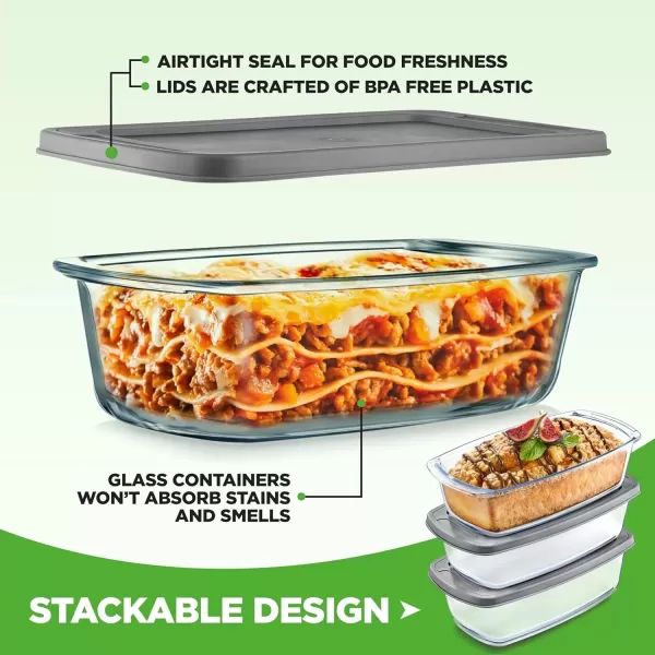imageNutriChef 3Piece Glass Loaf Pan Set  19 QT Premium Stackable Food Containers w Airtight Locking Lid  Oven Microwave ampamp Dishwasher Safe  62oz Bread Pan Dish Clear Glass3 Piece Set