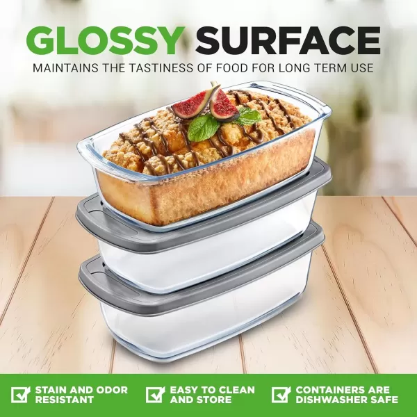 imageNutriChef 3Piece Glass Loaf Pan Set  19 QT Premium Stackable Food Containers w Airtight Locking Lid  Oven Microwave ampamp Dishwasher Safe  62oz Bread Pan Dish Clear Glass3 Piece Set