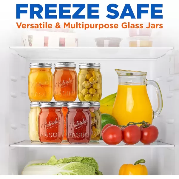 imageNutriChef 4Pack 16 oz Mason Jars with Lids  Thick Glass Canning Jars with Stainless Steel Lids  Ideal for DIY Spices Meal Prep Overnight Oats Jelly Jam Honey Candles Crafts ampamp More8 pack