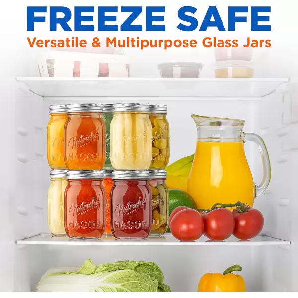 imageNutriChef 4Pack 16 oz Mason Jars with Lids  Thick Glass Canning Jars with Stainless Steel Lids  Ideal for DIY Spices Meal Prep Overnight Oats Jelly Jam Honey Candles Crafts ampamp More12 Pack