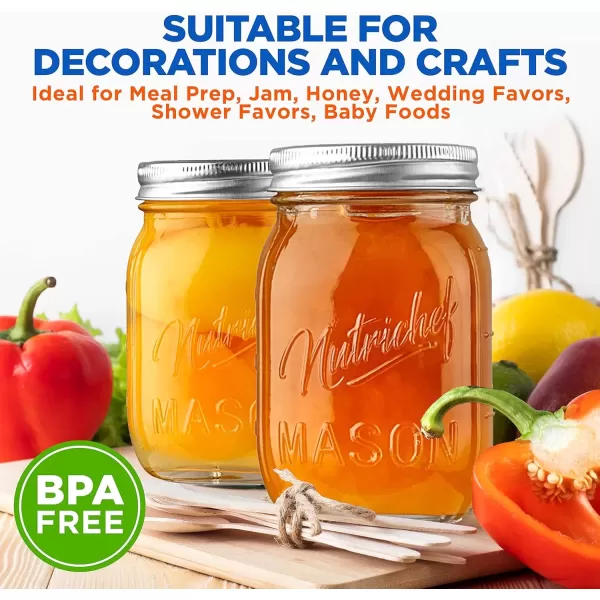 imageNutriChef 4Pack 16 oz Mason Jars with Lids  Thick Glass Canning Jars with Stainless Steel Lids  Ideal for DIY Spices Meal Prep Overnight Oats Jelly Jam Honey Candles Crafts ampamp More12 Pack