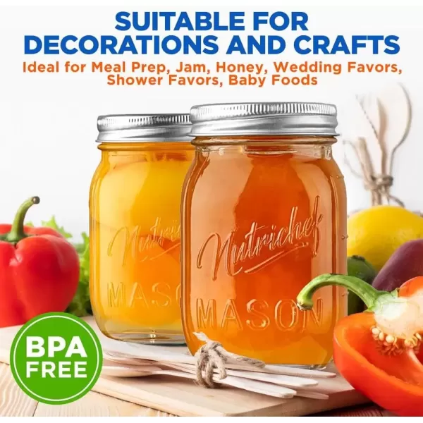 imageNutriChef 4Pack 16 oz Mason Jars with Lids  Thick Glass Canning Jars with Stainless Steel Lids  Ideal for DIY Spices Meal Prep Overnight Oats Jelly Jam Honey Candles Crafts ampamp More16 Pack