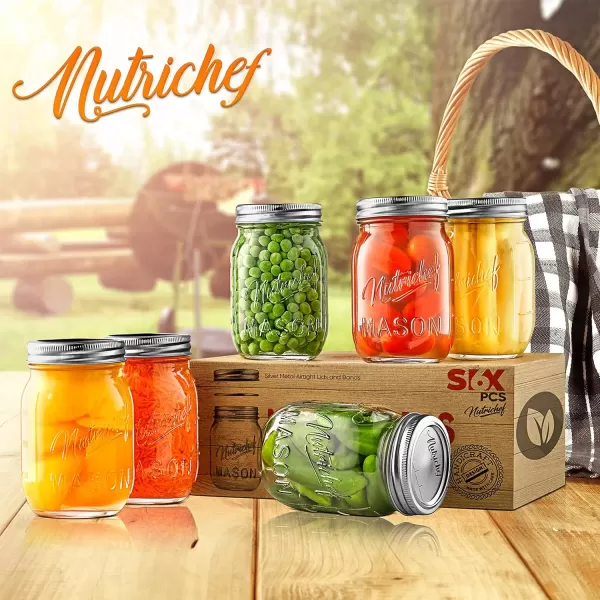 imageNutriChef 4Pack 16 oz Mason Jars with Lids  Thick Glass Canning Jars with Stainless Steel Lids  Ideal for DIY Spices Meal Prep Overnight Oats Jelly Jam Honey Candles Crafts ampamp More6 Pack