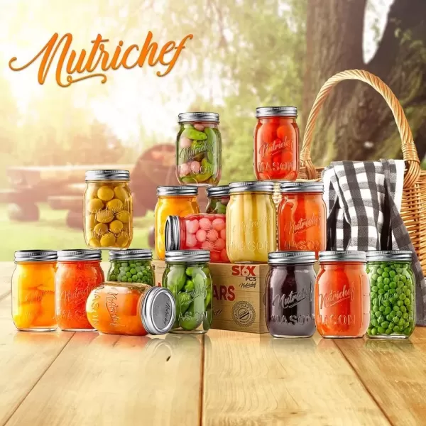 imageNutriChef 4Pack 16 oz Mason Jars with Lids  Thick Glass Canning Jars with Stainless Steel Lids  Ideal for DIY Spices Meal Prep Overnight Oats Jelly Jam Honey Candles Crafts ampamp More16 Pack