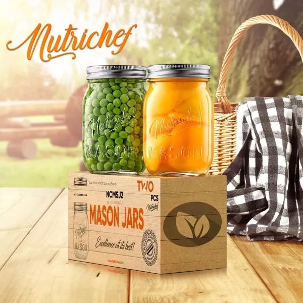 imageNutriChef 4Pack 16 oz Mason Jars with Lids  Thick Glass Canning Jars with Stainless Steel Lids  Ideal for DIY Spices Meal Prep Overnight Oats Jelly Jam Honey Candles Crafts ampamp More2 Pack