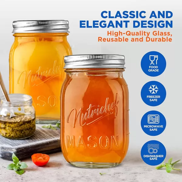 imageNutriChef 4Pack 16 oz Mason Jars with Lids  Thick Glass Canning Jars with Stainless Steel Lids  Ideal for DIY Spices Meal Prep Overnight Oats Jelly Jam Honey Candles Crafts ampamp More12 Pack