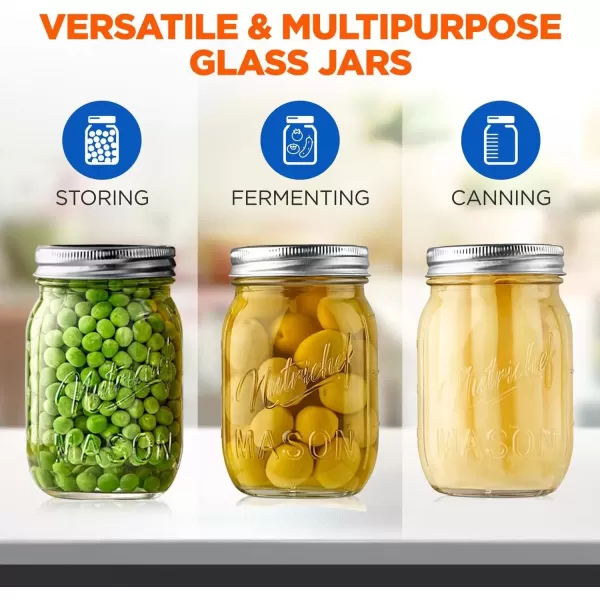 imageNutriChef 4Pack 16 oz Mason Jars with Lids  Thick Glass Canning Jars with Stainless Steel Lids  Ideal for DIY Spices Meal Prep Overnight Oats Jelly Jam Honey Candles Crafts ampamp More2 Pack