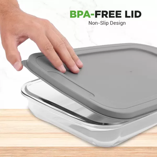 imageNutriChef 4Piece Glass Baking Dish with Lids  Stackable Rectangular Glass Oven Bakeware wBlue BPAFree Lids  Baking Pans for Lasagna Meatloaf Casserole Leftovers ampamp More Dishwasher SafeGray