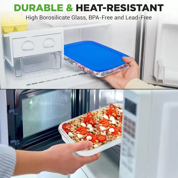 imageNutriChef 4Piece Glass Baking Dish with Lids  Stackable Rectangular Glass Oven Bakeware wBlue BPAFree Lids  Baking Pans for Lasagna Meatloaf Casserole Leftovers ampamp More Dishwasher SafeBlue