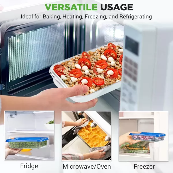 imageNutriChef 4Piece Glass Baking Dish with Lids  Stackable Rectangular Glass Oven Bakeware wBlue BPAFree Lids  Baking Pans for Lasagna Meatloaf Casserole Leftovers ampamp More Dishwasher SafeBlue