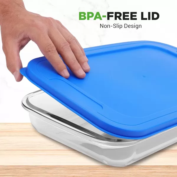 imageNutriChef 4Piece Glass Baking Dish with Lids  Stackable Rectangular Glass Oven Bakeware wBlue BPAFree Lids  Baking Pans for Lasagna Meatloaf Casserole Leftovers ampamp More Dishwasher SafeBlue