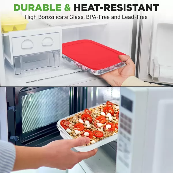 imageNutriChef 4Piece Glass Baking Dish with Lids  Stackable Rectangular Glass Oven Bakeware wBlue BPAFree Lids  Baking Pans for Lasagna Meatloaf Casserole Leftovers ampamp More Dishwasher SafeRed