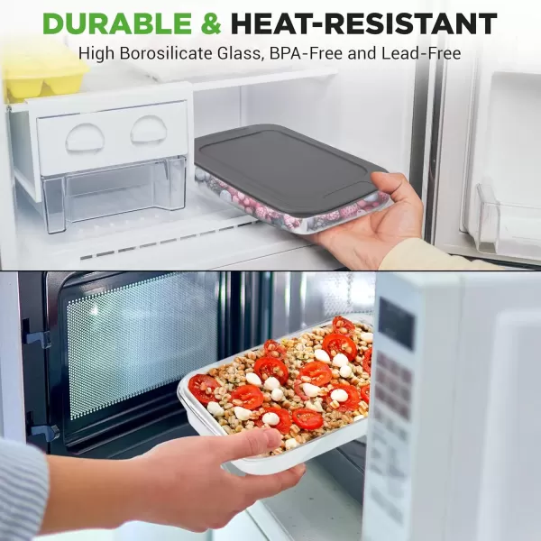 imageNutriChef 4Piece Glass Baking Dish with Lids  Stackable Rectangular Glass Oven Bakeware wBlue BPAFree Lids  Baking Pans for Lasagna Meatloaf Casserole Leftovers ampamp More Dishwasher SafeGray