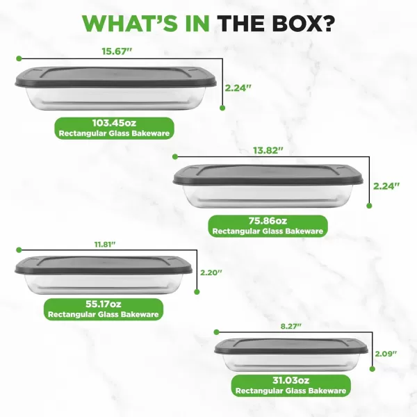 imageNutriChef 4Piece Glass Baking Dish with Lids  Stackable Rectangular Glass Oven Bakeware wBlue BPAFree Lids  Baking Pans for Lasagna Meatloaf Casserole Leftovers ampamp More Dishwasher SafeGray