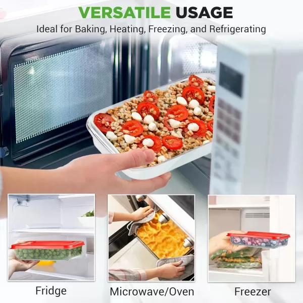 imageNutriChef 4Piece Glass Baking Dish with Lids  Stackable Rectangular Glass Oven Bakeware wBlue BPAFree Lids  Baking Pans for Lasagna Meatloaf Casserole Leftovers ampamp More Dishwasher SafeRed