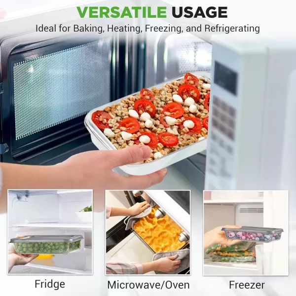 imageNutriChef 4Piece Glass Baking Dish with Lids  Stackable Rectangular Glass Oven Bakeware wBlue BPAFree Lids  Baking Pans for Lasagna Meatloaf Casserole Leftovers ampamp More Dishwasher SafeGray