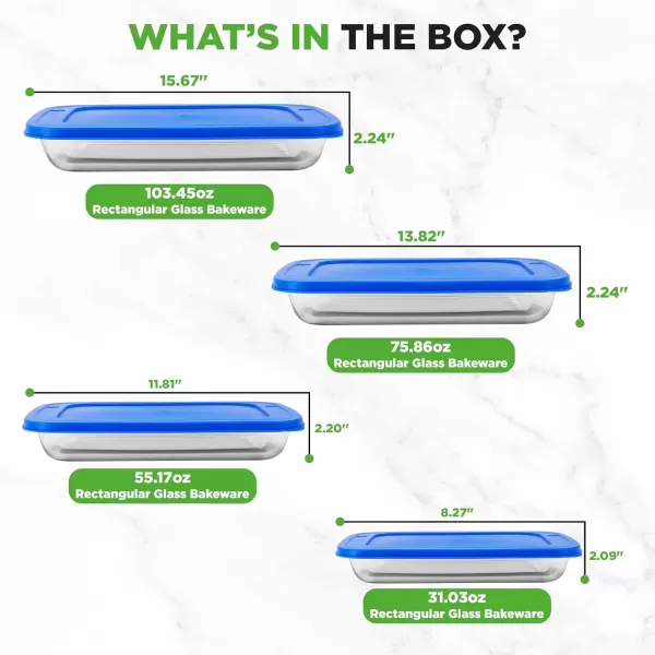 imageNutriChef 4Piece Glass Baking Dish with Lids  Stackable Rectangular Glass Oven Bakeware wBlue BPAFree Lids  Baking Pans for Lasagna Meatloaf Casserole Leftovers ampamp More Dishwasher SafeBlue