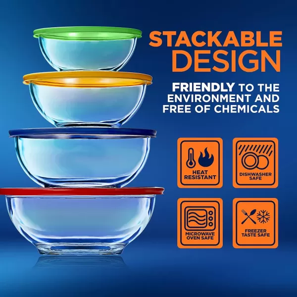 imageNutriChef 4Piece Glass Mixing Bowls with Lids Set  Premium Large Nesting Salad Bowls Space Saving Stackable Design  Dishwasher Freezer ampamp Microwave Safe 1Qt 16Qt 25Qt ampamp 37Qt
