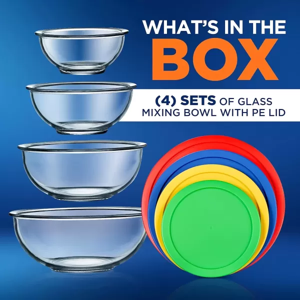 imageNutriChef 4Piece Glass Mixing Bowls with Lids Set  Premium Large Nesting Salad Bowls Space Saving Stackable Design  Dishwasher Freezer ampamp Microwave Safe 1Qt 16Qt 25Qt ampamp 37Qt