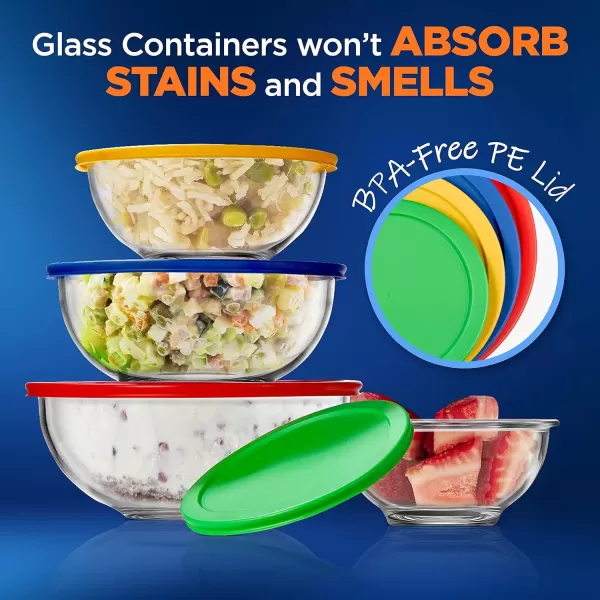 imageNutriChef 4Piece Glass Mixing Bowls with Lids Set  Premium Large Nesting Salad Bowls Space Saving Stackable Design  Dishwasher Freezer ampamp Microwave Safe 1Qt 16Qt 25Qt ampamp 37Qt