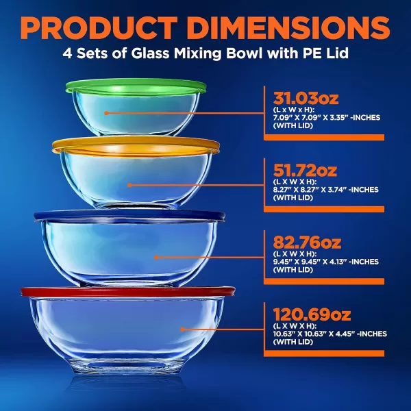 imageNutriChef 4Piece Glass Mixing Bowls with Lids Set  Premium Large Nesting Salad Bowls Space Saving Stackable Design  Dishwasher Freezer ampamp Microwave Safe 1Qt 16Qt 25Qt ampamp 37Qt