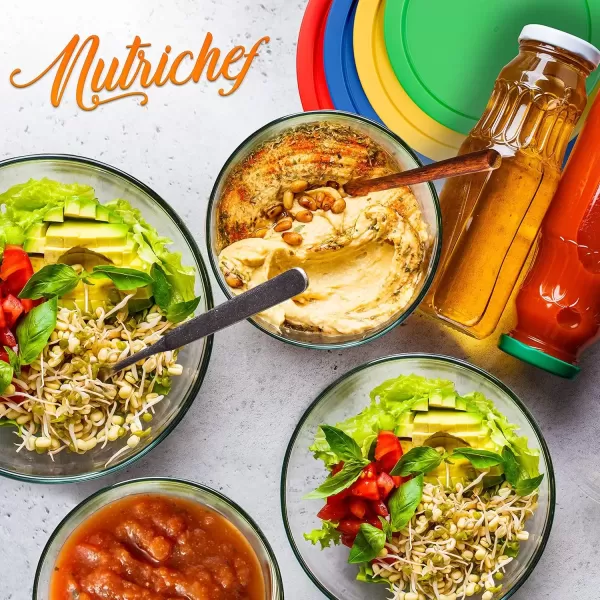 imageNutriChef 4Piece Glass Mixing Bowls with Lids Set  Premium Large Nesting Salad Bowls Space Saving Stackable Design  Dishwasher Freezer ampamp Microwave Safe 1Qt 16Qt 25Qt ampamp 37Qt