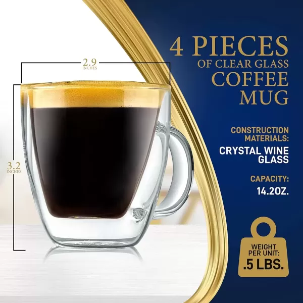 imageNutriChef 52 Oz Espresso Cups Set Of 2 Double Walled Glass Coffee Mugs For Hot And Cold Drinks Insulated Glass Coffee Mugs With Handle4 pack