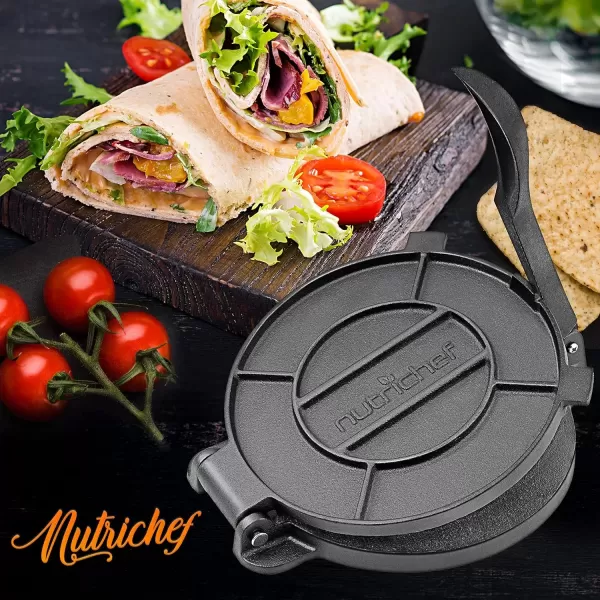 imageNutriChef 8 Cast Iron Tortilla Press  Durable HeavyDuty Construction Ideal for Tortillas Patacones Tostones Plantain Press
