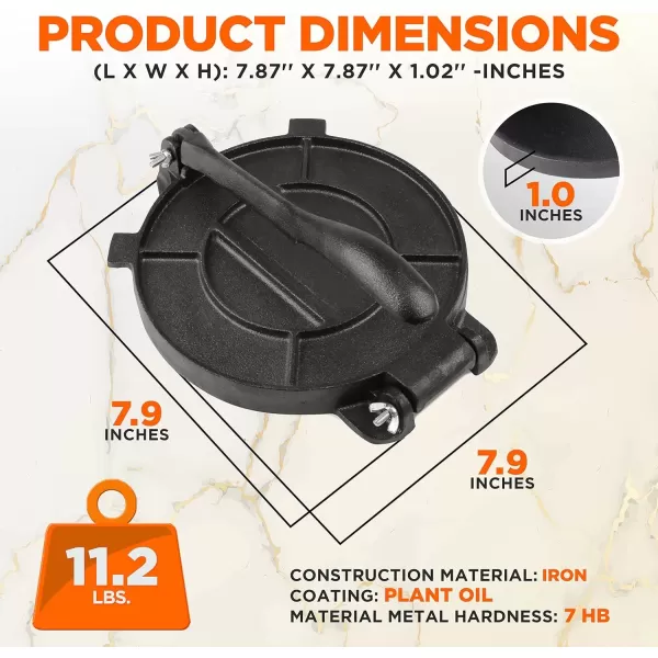 imageNutriChef 8 Cast Iron Tortilla Press  Durable HeavyDuty Construction Ideal for Tortillas Patacones Tostones Plantain Press