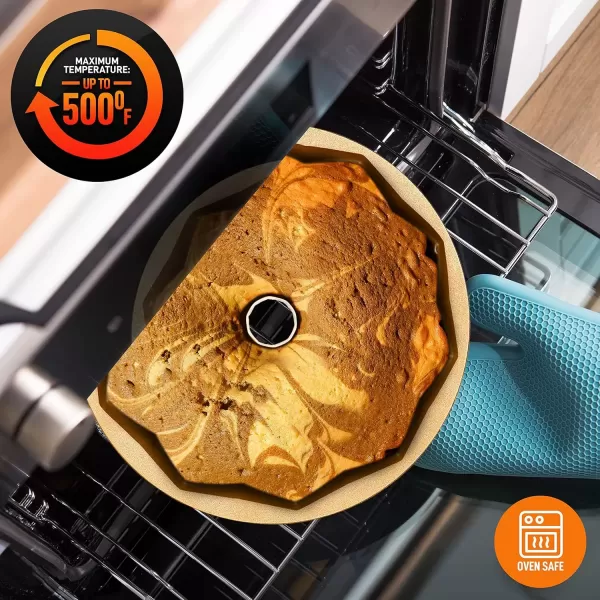 imageNutriChef 9Inch Bundt Cake Pan  Thick and Heavy Cast Aluminum Bakeware with 2 Layers of Nonstick Coating  French Wreath Design for Uniform Baking Up To 500 Degrees  Easy to Clean GoldWreath
