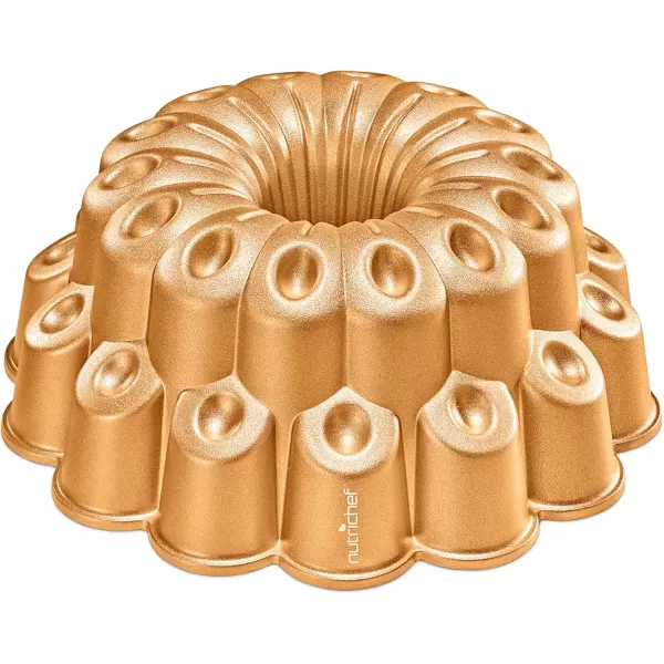 imageNutriChef 9Inch Bundt Cake Pan  Thick and Heavy Cast Aluminum Bakeware with 2 Layers of Nonstick Coating  French Wreath Design for Uniform Baking Up To 500 Degrees  Easy to Clean GoldMarquise
