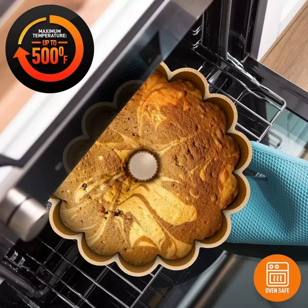 imageNutriChef 9Inch Bundt Cake Pan  Thick and Heavy Cast Aluminum Bakeware with 2 Layers of Nonstick Coating  French Wreath Design for Uniform Baking Up To 500 Degrees  Easy to Clean GoldMarquise