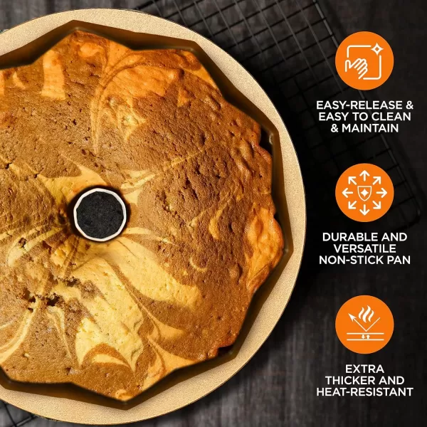 imageNutriChef 9Inch Bundt Cake Pan  Thick and Heavy Cast Aluminum Bakeware with 2 Layers of Nonstick Coating  French Wreath Design for Uniform Baking Up To 500 Degrees  Easy to Clean GoldWreath