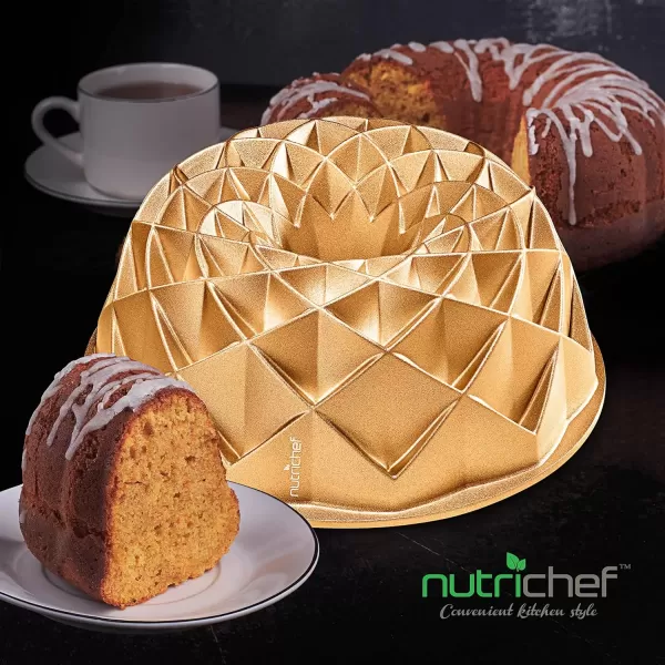 imageNutriChef 9Inch Bundt Cake Pan  Thick and Heavy Cast Aluminum Bakeware with 2 Layers of Nonstick Coating  French Wreath Design for Uniform Baking Up To 500 Degrees  Easy to Clean GoldWreath