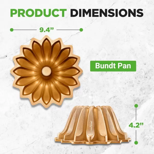 imageNutriChef 9Inch Bundt Cake Pan  Thick and Heavy Cast Aluminum Bakeware with 2 Layers of Nonstick Coating  French Wreath Design for Uniform Baking Up To 500 Degrees  Easy to Clean GoldSlope