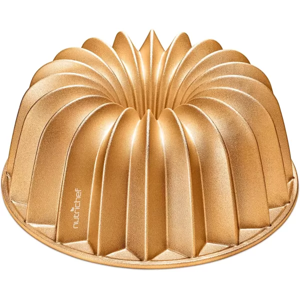 imageNutriChef 9Inch Bundt Cake Pan  Thick and Heavy Cast Aluminum Bakeware with 2 Layers of Nonstick Coating  French Wreath Design for Uniform Baking Up To 500 Degrees  Easy to Clean GoldLines