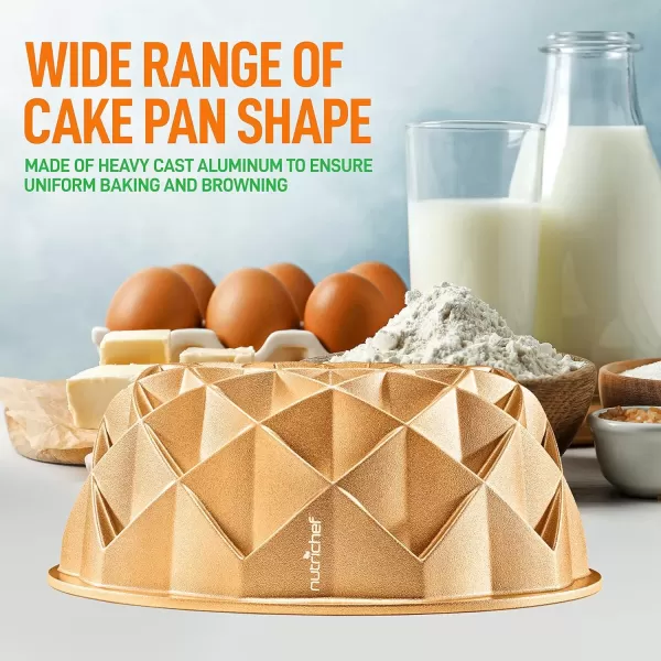 imageNutriChef 9Inch Bundt Cake Pan  Thick and Heavy Cast Aluminum Bakeware with 2 Layers of Nonstick Coating  French Wreath Design for Uniform Baking Up To 500 Degrees  Easy to Clean GoldWreath
