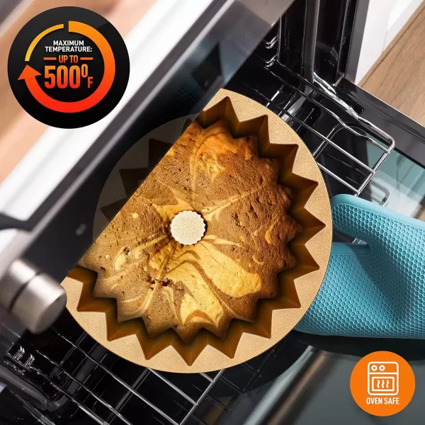 imageNutriChef 9Inch Bundt Cake Pan  Thick and Heavy Cast Aluminum Bakeware with 2 Layers of Nonstick Coating  French Wreath Design for Uniform Baking Up To 500 Degrees  Easy to Clean GoldLines